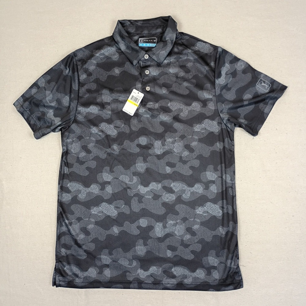 PGA Tour Mens Medium Camo Golf Polo Shirt Black Grey NWT Mismatch